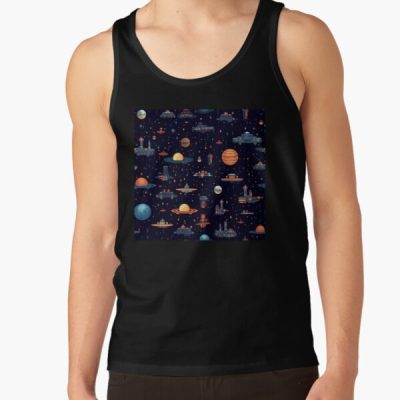 Planets And Spaceships In Space Pixel Art - Gift For Astronomy Lover Tank Top Official Astronomy Merch