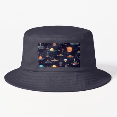 Planets And Spaceships In Space Pixel Art - Gift For Astronomy Lover Bucket Hat Official Astronomy Merch