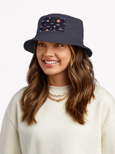 Planets And Spaceships In Space Pixel Art - Gift For Astronomy Lover Bucket Hat Official Astronomy Merch