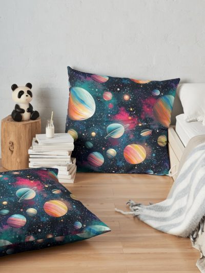 Colorful Cosmos And Its Planets Throw Pillow Official Astronomy Merch