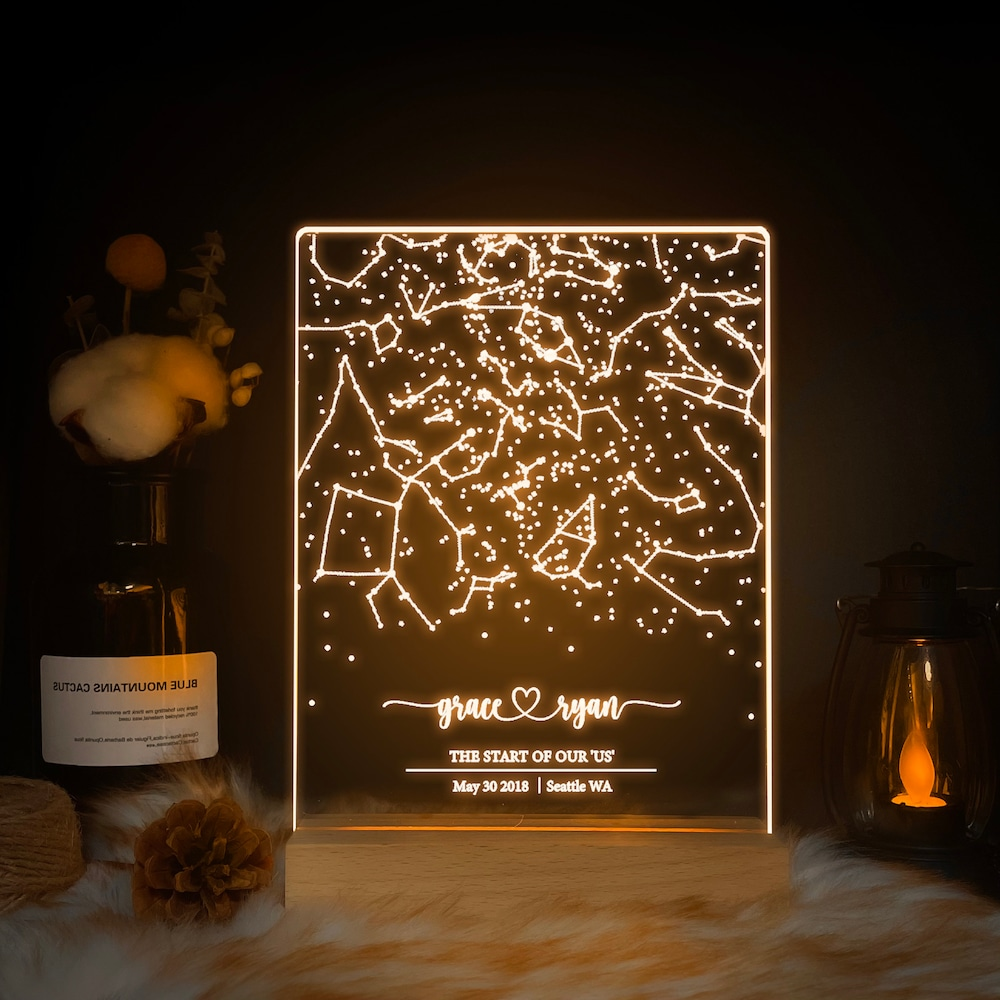 Custom star map by date, Star map night light, Personalized constellation map