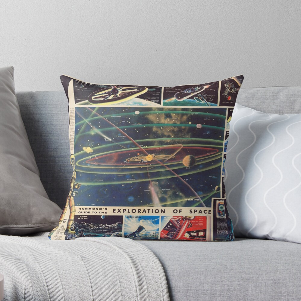 Astronomy 1959 Vintage Poster: Guide To The Exploration Of Space Throw Pillow